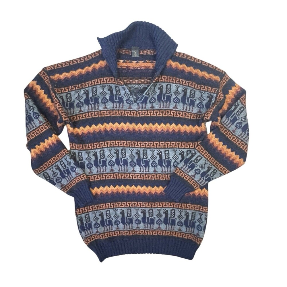 Artisanias Alpaca Knit Sweater Womens Size Large V-Neck Peruvian Andean READ
